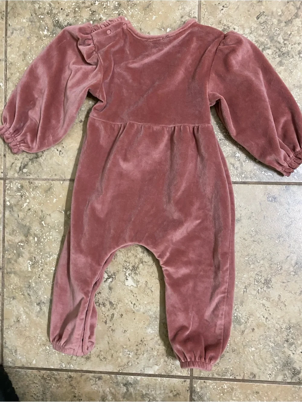 Jessica Simpson Dusty Rose Velour Smocked Baby Girl Jumpsuit Coquette Cozy 12mo